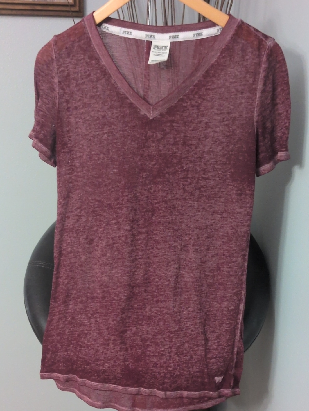 PINK Victoria's Secret Plum Burnout V-Neck Short Sleeve Tee